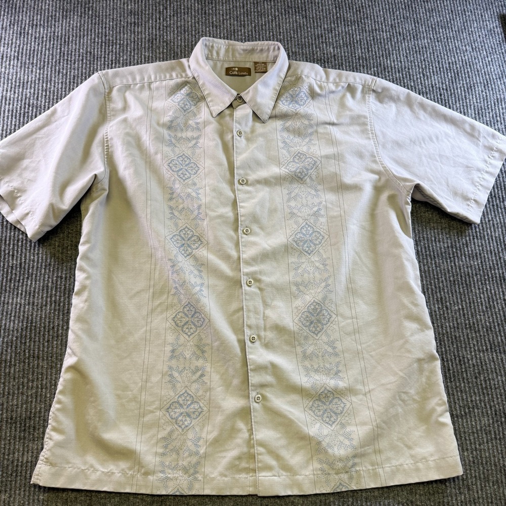 Cafe Luna Guayabera Shirt Mens XL Beige‎ Embroidered Button Up Casual